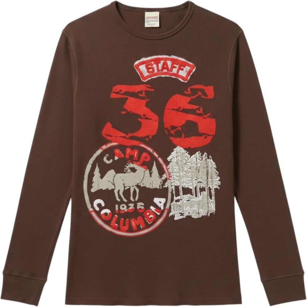 Carters Watch the Wear Boys Brown Waffle Knit Camp Columbia Thermal Shirt Large
